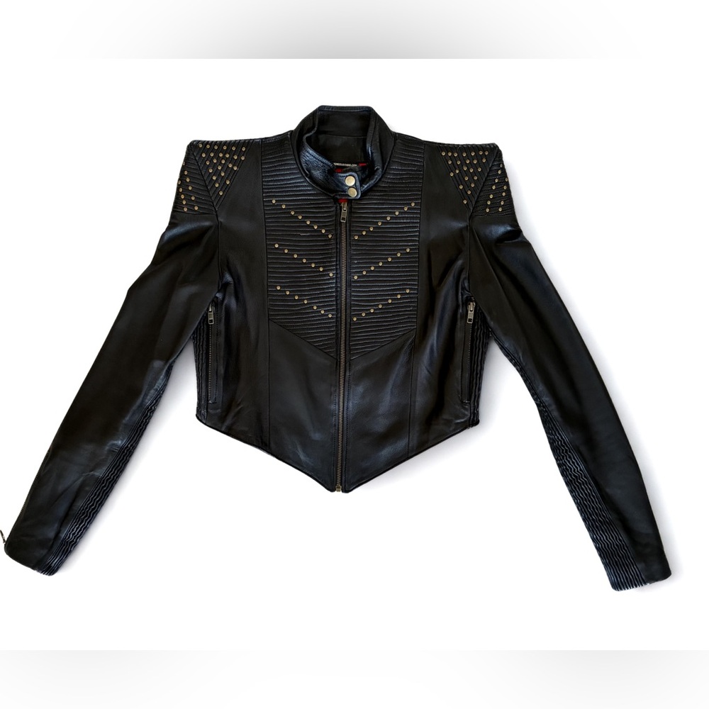 Black Studded Moto Jacket | Lambskin Leather